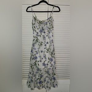 White w/blue flowers midi dress